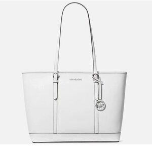 New Michael Kors Jet Set Travel Large Saffiano Leather Tote Bag Optic White